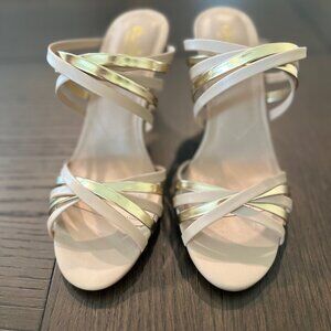 BRAND NEW WEDGES - Charles David 3 & ½” Wedge in a Nude & Metallic Gold Color